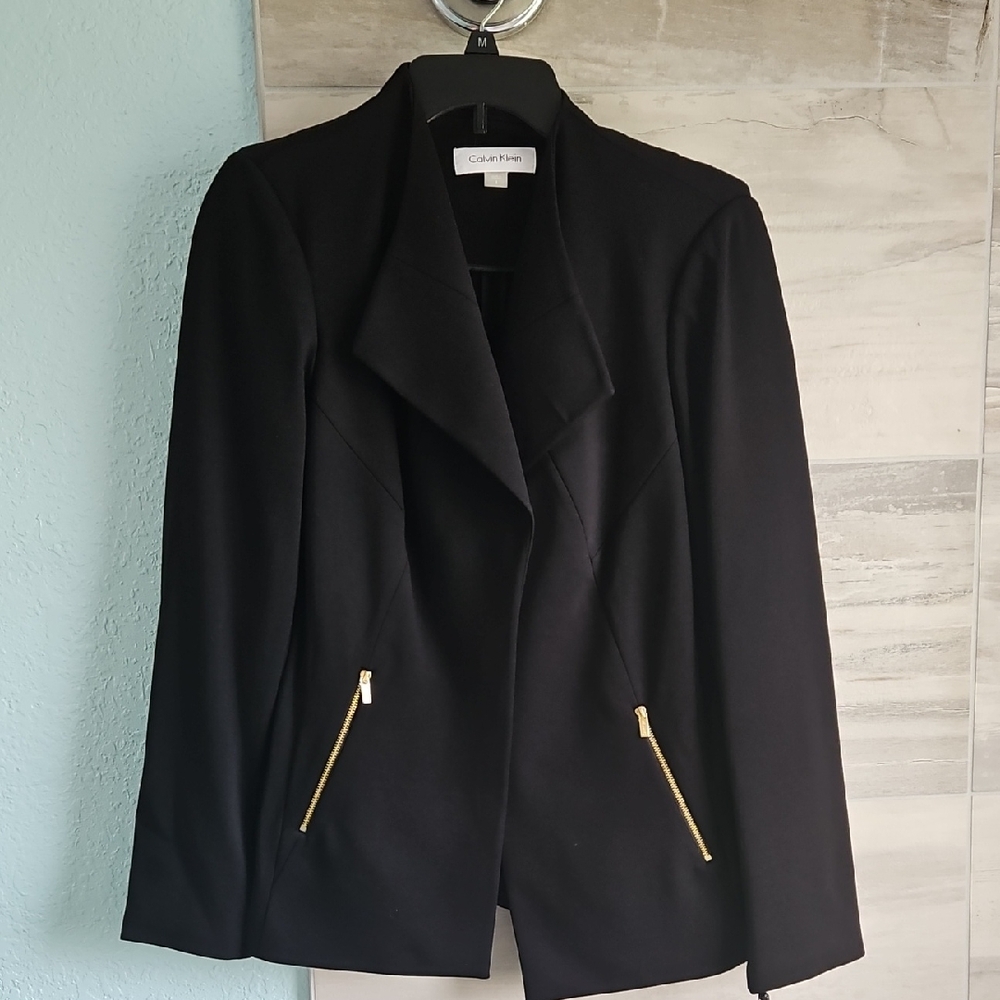 Calvin Klein Black and Gold Asymmetrical Blazer